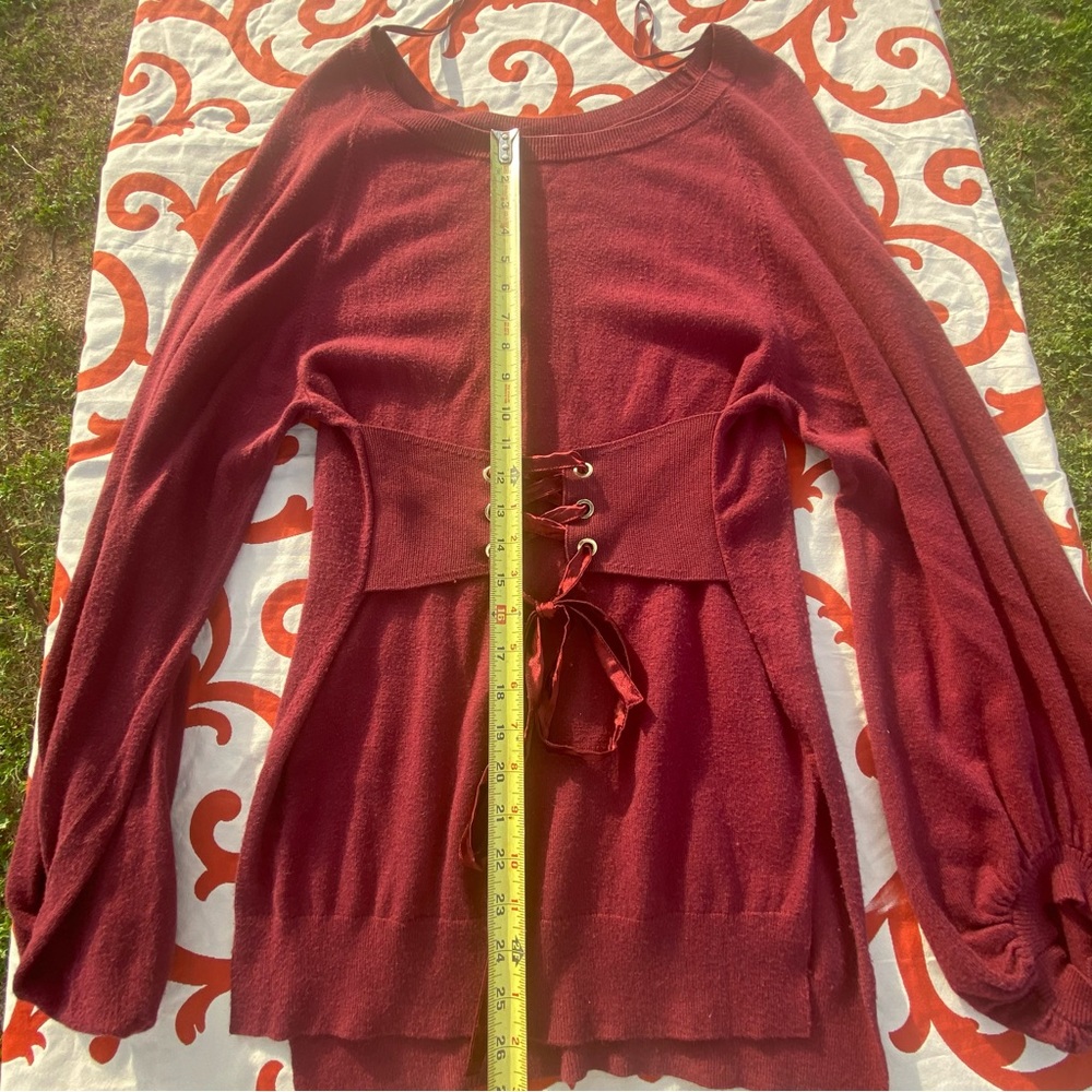 Leith Sweater Dress Long Sleeve Red Oversized Puffy Dress tie waist size xs - Picture 13 of 15